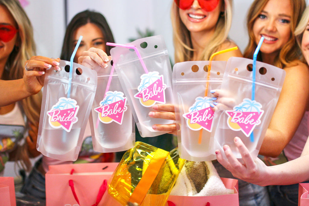 Gold Bride and Babe Drink Pouches with Straws